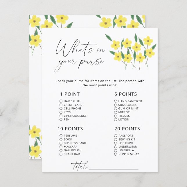 Wildflowers What's in your purse game (Front/Back)
