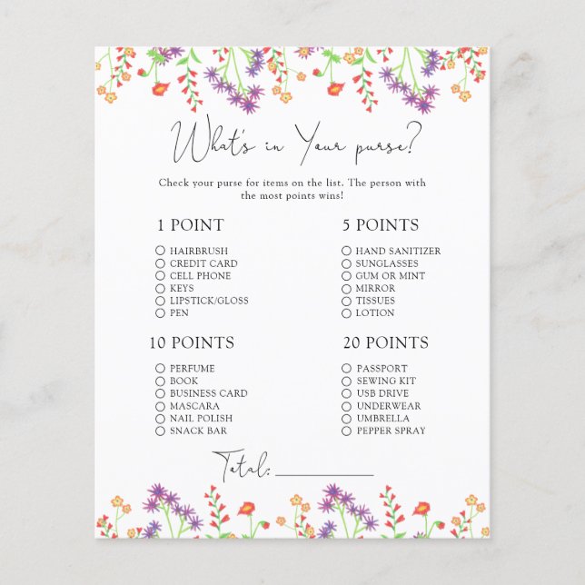 Wildflowers Whats in your purse game (Front)