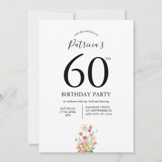 Wildflowers White 60th Birthday Invitation