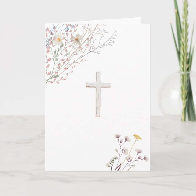 wildflowers white cross religious card (Front)