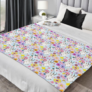 Wildflowers White Mountain Goat Nature Wildlife Fleece Blanket