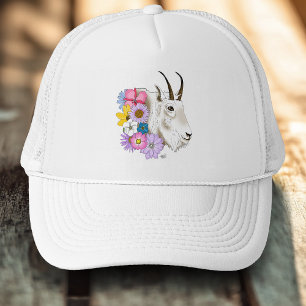 Wildflowers White Mountain Goat Nature Wildlife Trucker Hat
