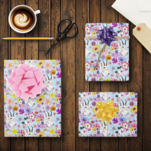 Wildflowers White Mountain Goat Nature Wildlife Wrapping Paper Sheet