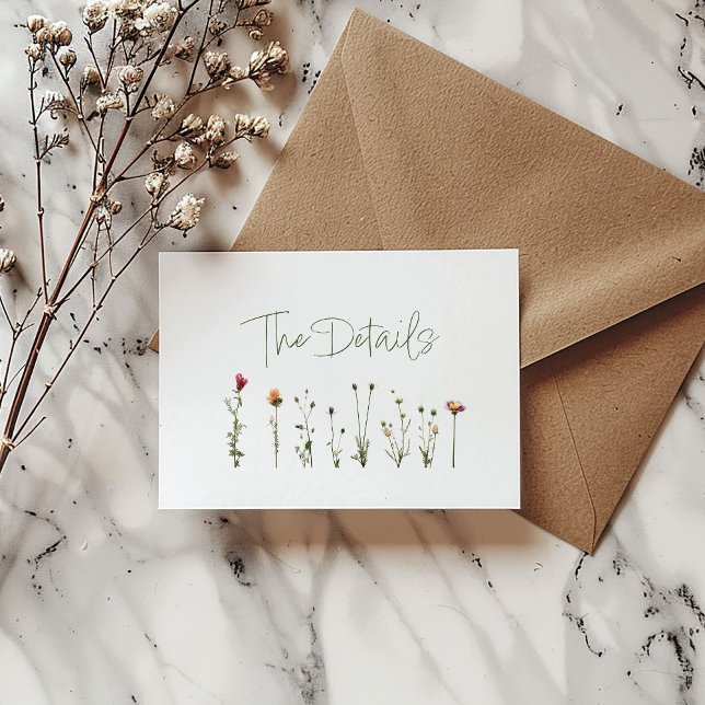 Wildflowers white wedding the details enclosure card (Pretty wild flowers wedding "The Details" card.)