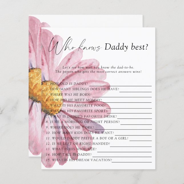 Wildflowers Who knows daddy best game (Front/Back)