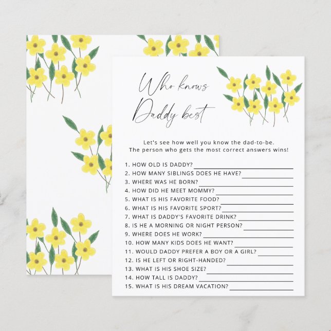 Wildflowers Who knows daddy best game (Front/Back)
