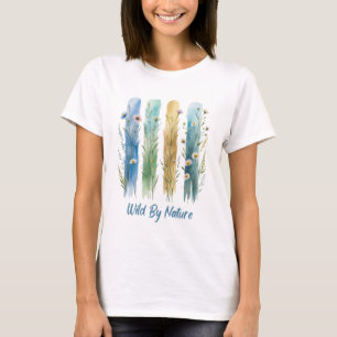 Wildflowers Wild Nature, Brush Stroke Blue Green T-Shirt