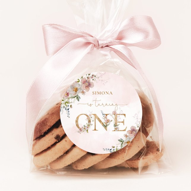 Wildflowers wild One girl floral blush pink Classic Round Sticker (Creator Uploaded)