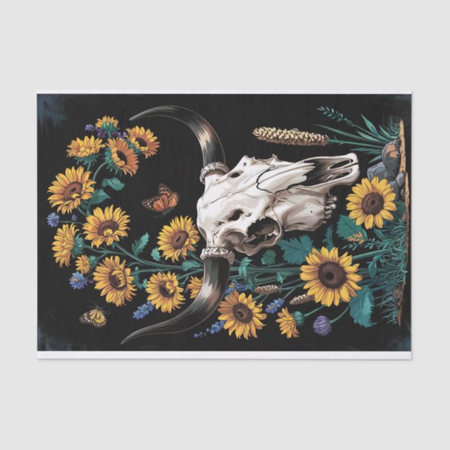 Wildflowers & Wild West, Skull & Blooms Decoupage Tissue Paper (Front)