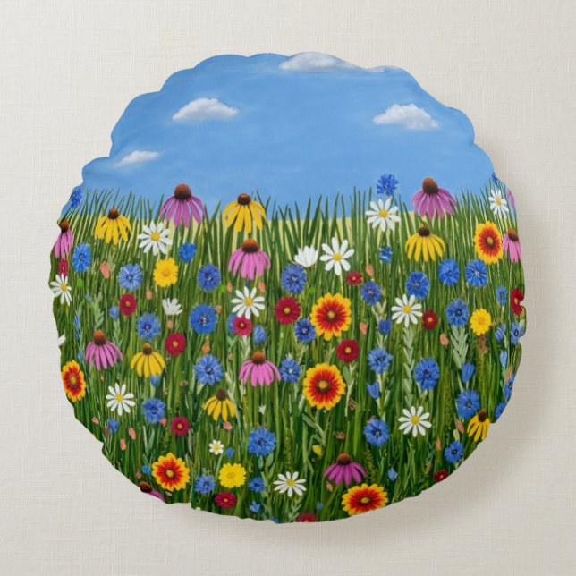 Wildflowers with Daisies Round Cushion (Front)