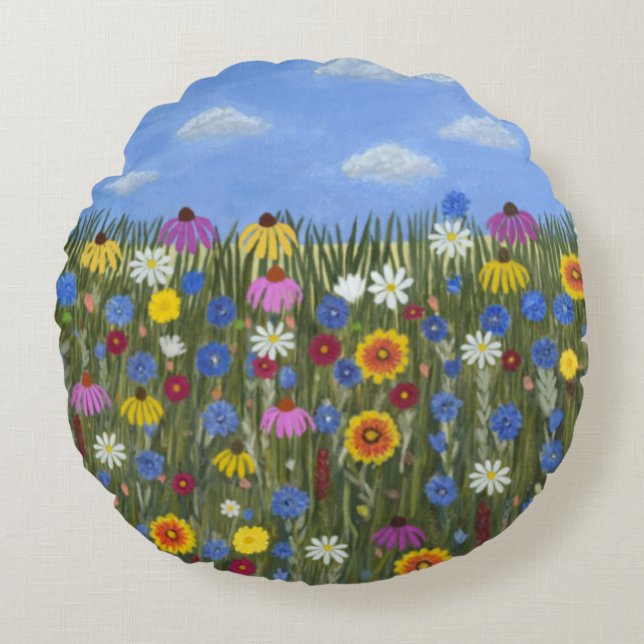 Wildflowers with Daisies Round Cushion (Front)