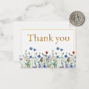 Wildflowers with Elegant Gold Script Thank you Card