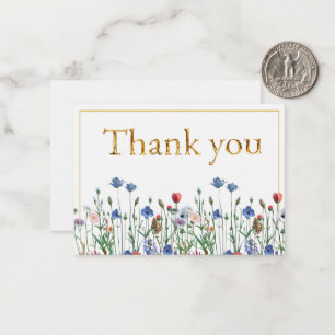 Wildflowers with Elegant Gold Script Thank you Card