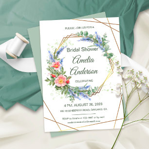 Wildflowers with Gold Frame Rustic Bridal Shower Invitation