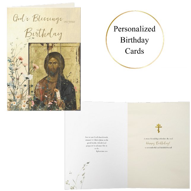 Wildflowers with Icon of Jesus Christ Birthday     Card (Creator Uploaded)