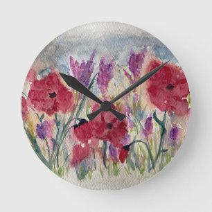 Wildflowers with poppies round clock
