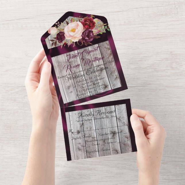 Wildflowers with Purple Ribbon & Lights Wedding  All In One Invitation (Tearaway)