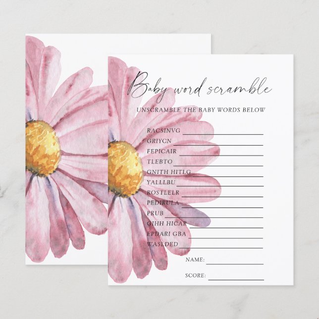 Wildflowers Word scramble baby shower game (Front/Back)