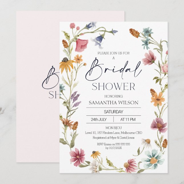Wildflowers Wreath Bridal Shower Invitation (Front/Back)