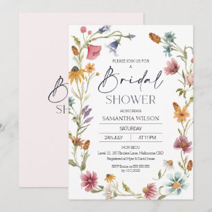 Wildflowers Wreath Bridal Shower Invitation