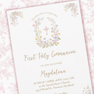 wildflowers wreath   First Holy Communion Invitation