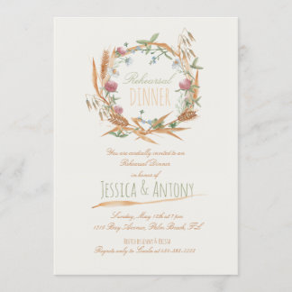 Wildflowers Wreath Rustic Fall Rehearsal Dinner Invitation