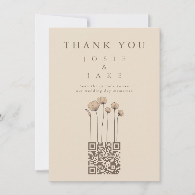Wildfowers QR Code Wedding Thank You Card (Front)