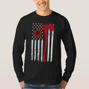 Wildland Firefighter Axe American Flag Fireman T-Shirt