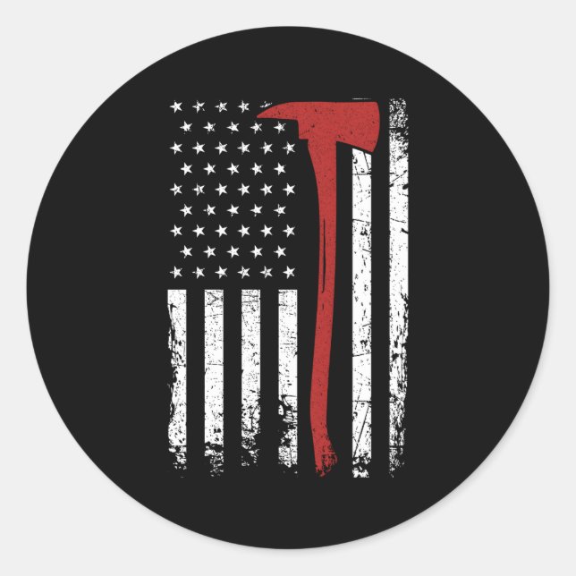 Wildland Firefighter Axe American Flag Thin Red Li Classic Round Sticker (Front)