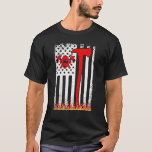 Wildland Firefighter Axe American Flag Thin Red Li T-Shirt