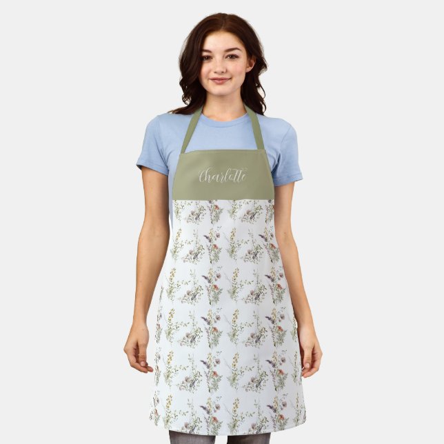 Wildlflower Floral Botanical Script Personalised Apron (Worn)