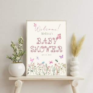 Wildlfower Girl Baby Shower Welcome Sign Poster