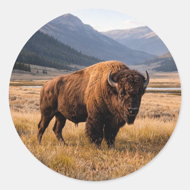 Wildlife American Bison Classic Round Sticker (Front)