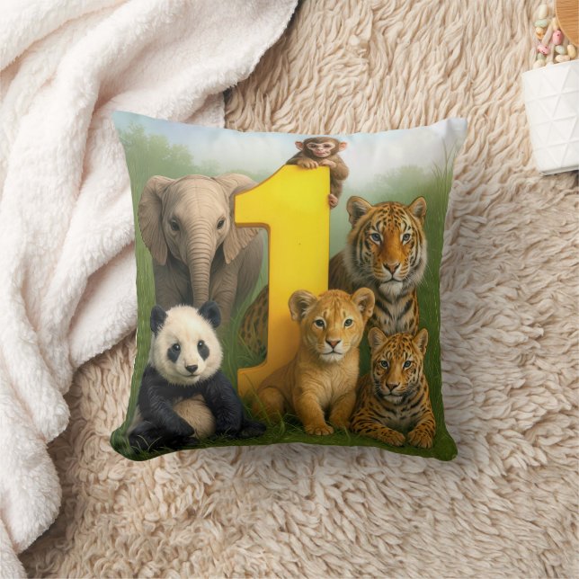 Wildlife Animal Babies With a Number One Cushion (Blanket)