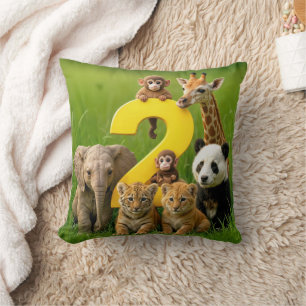 Wildlife Animal Babies With a Number Two Cushion
