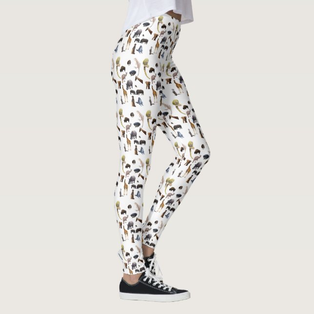 Wildlife Animal Pattern, Ladies White Leggings (Right)