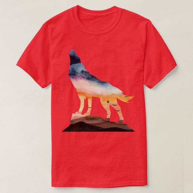 Wildlife Animal Sunset Howling Wolf T-Shirt (Design Front)