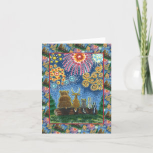 WILDLIFE ANIMALS 4TH OF JULY FIREWORKS, CUTE Blank Holiday Card