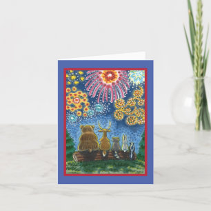 WILDLIFE ANIMALS 4TH OF JULY FIREWORKS, CUTE Blank Holiday Card