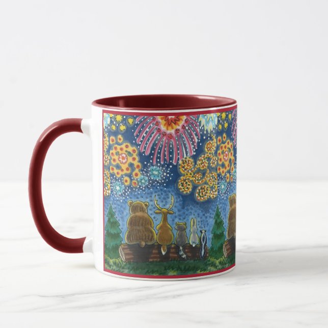 WILDLIFE ANIMALS 4TH OF JULY FIREWORKS, CUTE Funny Mug (Left)