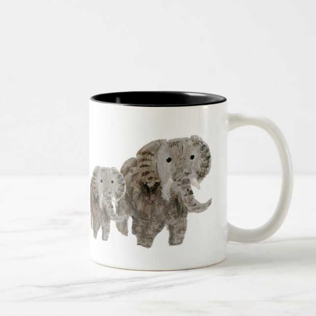 Wildlife Art Elephants Two-Tone Coffee Mug (Right)