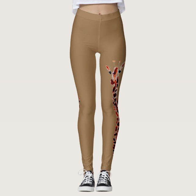 Wildlife Art Funny Giraffe Leggings (Front)