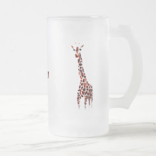 Wildlife Art Giraffes Custom Name Frosted Glass Beer Mug