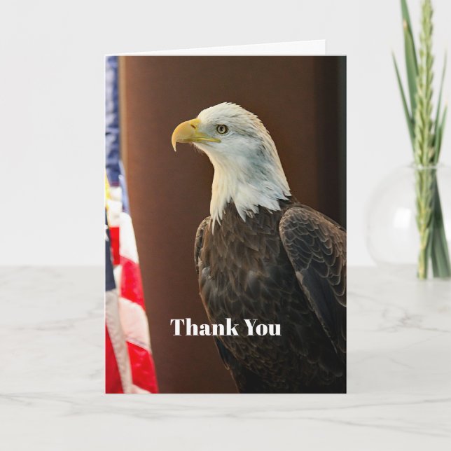 Wildlife Bald Eagle American Flag Thank You Card (Front)