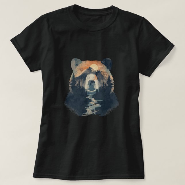 Wildlife Bear Pine Forest Design T-Shirt (Design Front)