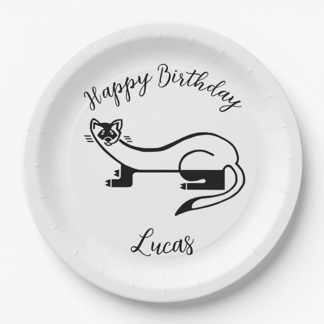  Wildlife - Black-footed FERRET -Happy Birthday- Paper Plate (Front)