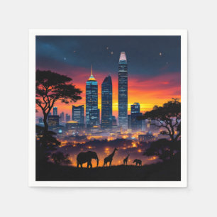 Wildlife City Skyline Sunset Napkins