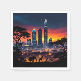Wildlife City Skyline Sunset Napkins