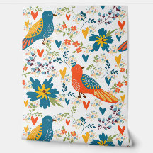 Wildlife Colourful Birds and Flowers Green Blue