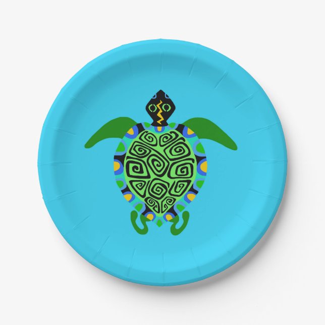 Wildlife - Cool Sea TURTLE  - Aqua Party Paper Plate (Front)